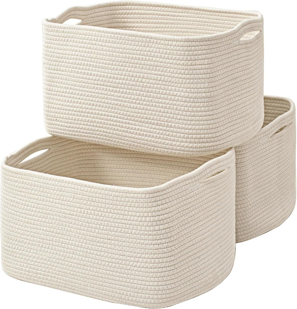 Large Storage Baskets for Organizing Shelves, Woven Cotton Rope Bins for Baby