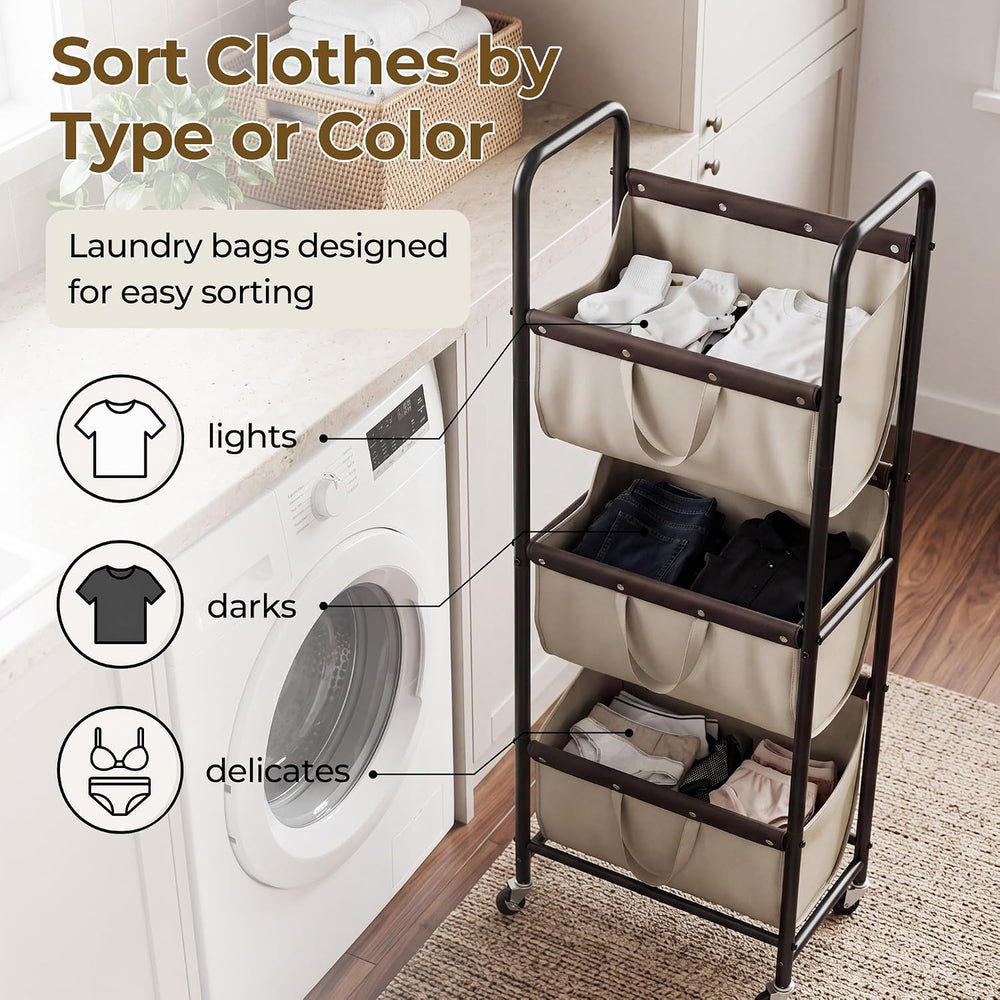 GRANNY SAYS 3 Tiered Laundry Sorter, Narrow Hamper Cart with Wheels