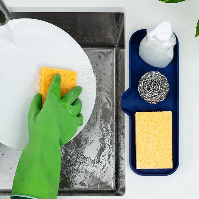 Zulay Kitchen Large Silicone Sponge Holder – Flexible Sink Organizer Tray - Image 3