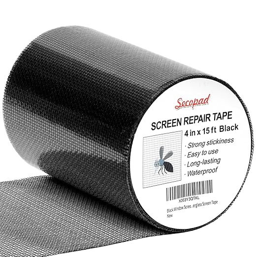 Black Window Screen Repair Tape, 4 in X 15 FT Screen Repair Kit by Secopad