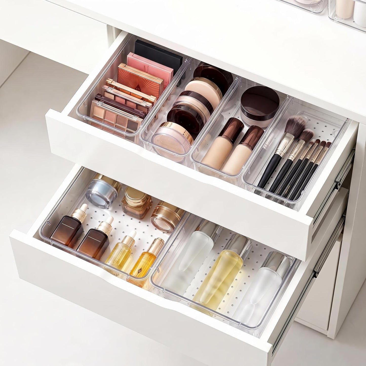 13 Pcs Desk Organizer Tray for Makeup, 5 Sizes Vanity Makeup Drawer Organizer Set, Non-Slip Desk Drawer Organizer Trays for Bathroom, Bedroom, Office, Fits Jewelry