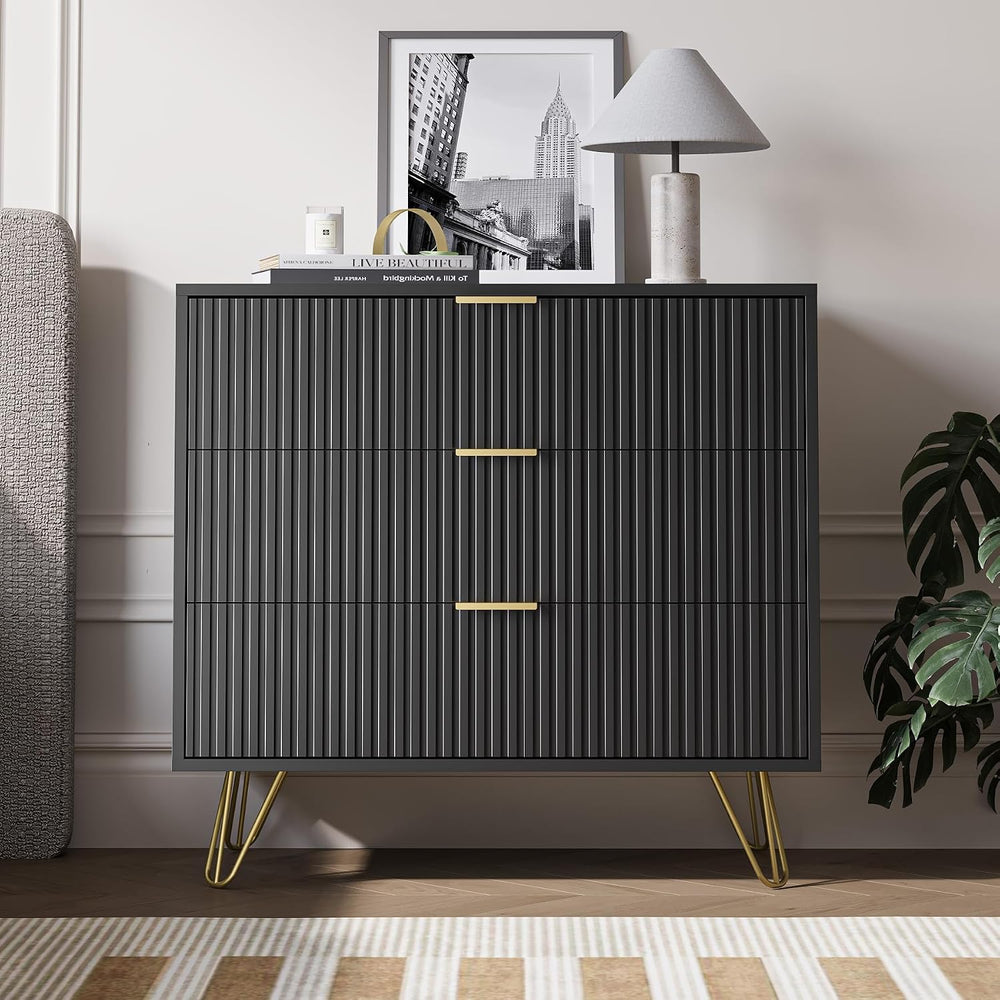 MAISONARIA Black 3 Drawer Dresser for Bedroom, Modern Closet Dressers Chest o...