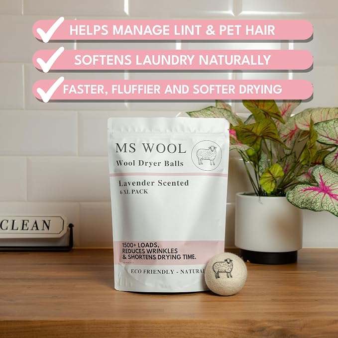 Lavender Scented Wool Dryer Balls – 6 XL Pack – Natural Fabric Softener - Image 2