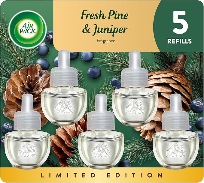 Air Wick Plug in Scented Oil Refill, 5 ct, Fresh Pine and Juniper, Air Freshener by AirWick