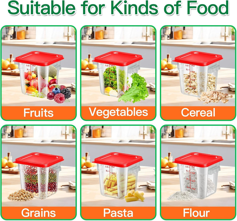 4 pcs 4qt Food Storage Containers with Lid, Square Clear Commercial Food Stor...