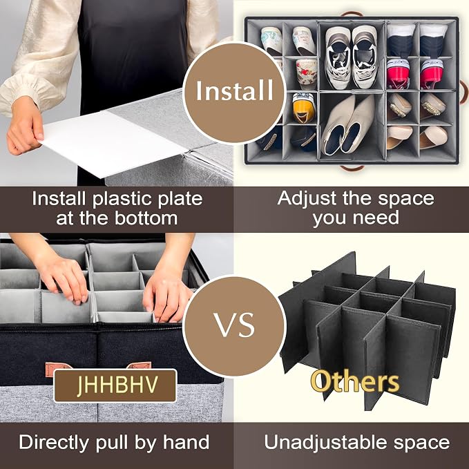 2 Pack Shoe Organizer for Closet, Adjustable Shoe Box Storage Containers - Image 3