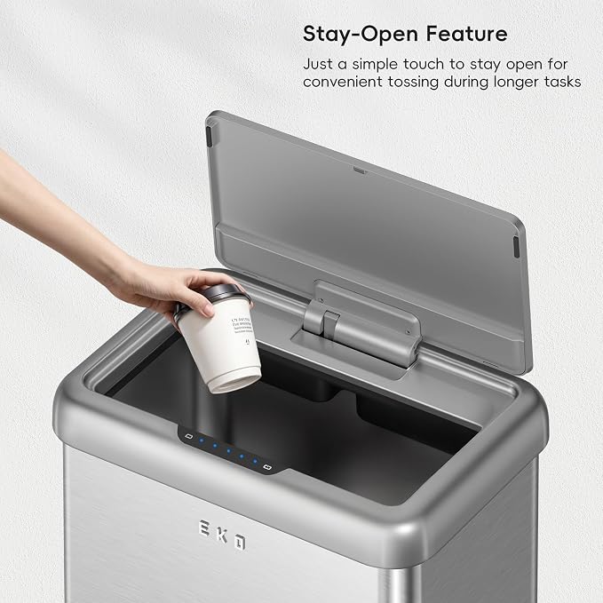 EKO Vintage 50L / 13.2 Gallon Motion Sensor Trash Can, Dual Compartment 32L + - Image 7