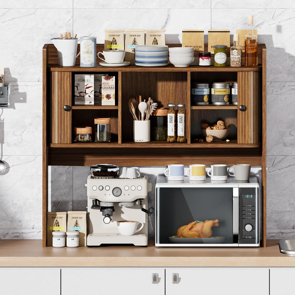 Large Microwave Stand with Storage, Mid Century Modern Over Microwave Shelf R...