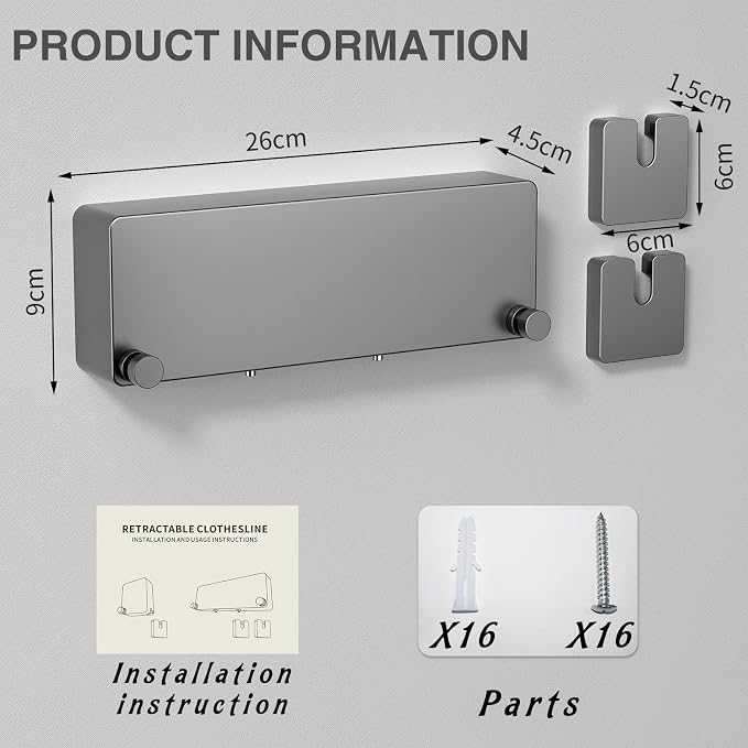 Retractable Clothesline Indoor, Non-Sagging Clothes line retracting Outdoor - Image 2
