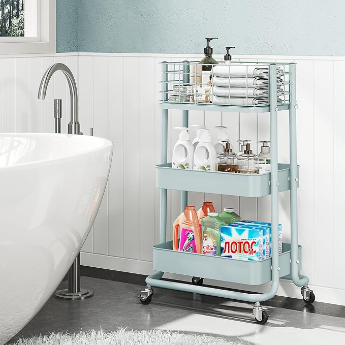 KINGRACK 3 Tier Rolling Cart, Metal Mobile Storage Shelf - Image 7