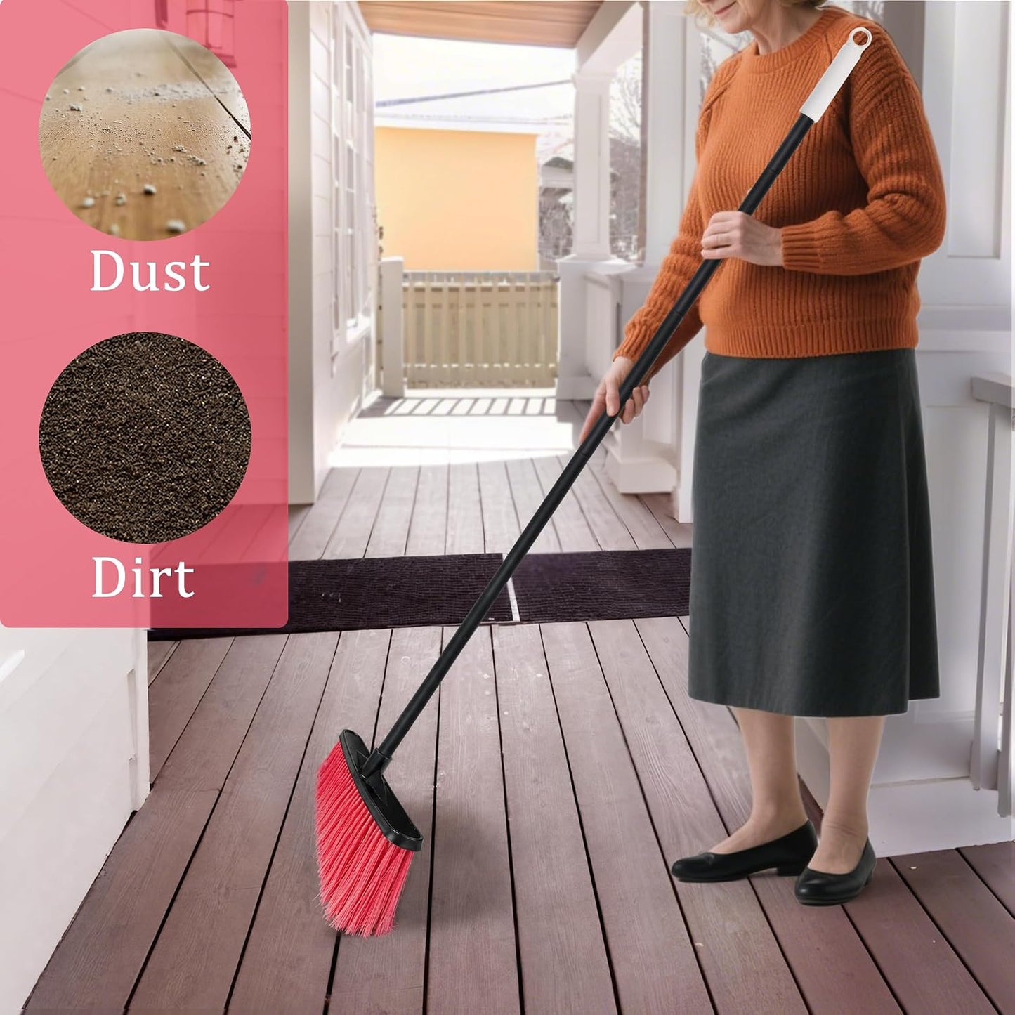 Outdoor Broom for Cleaning Floor | Outside Brooms, Heavy Duty Outdoor Broom for Cleaning Garages, Terraces, and Porches, etc.(Red)