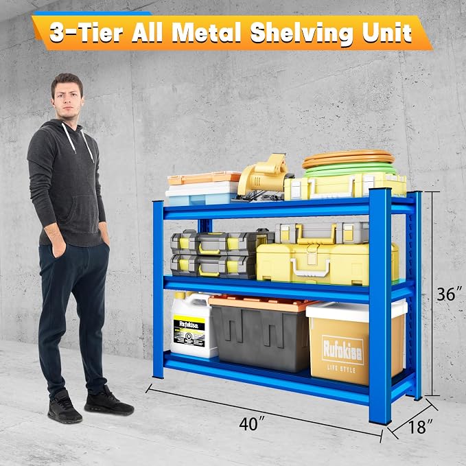 40" W Garage Shelving Heavy Duty，1500LBS Loads Adjustable Garage Storage Shelves - Image 3