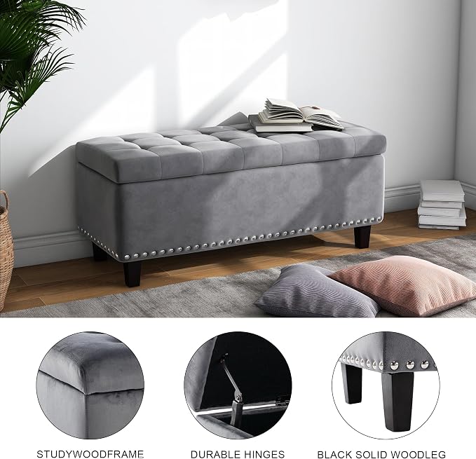 Ottoman with Storage, Storage Ottoman Bench with Button-Tufted, Upholstered End - Image 4