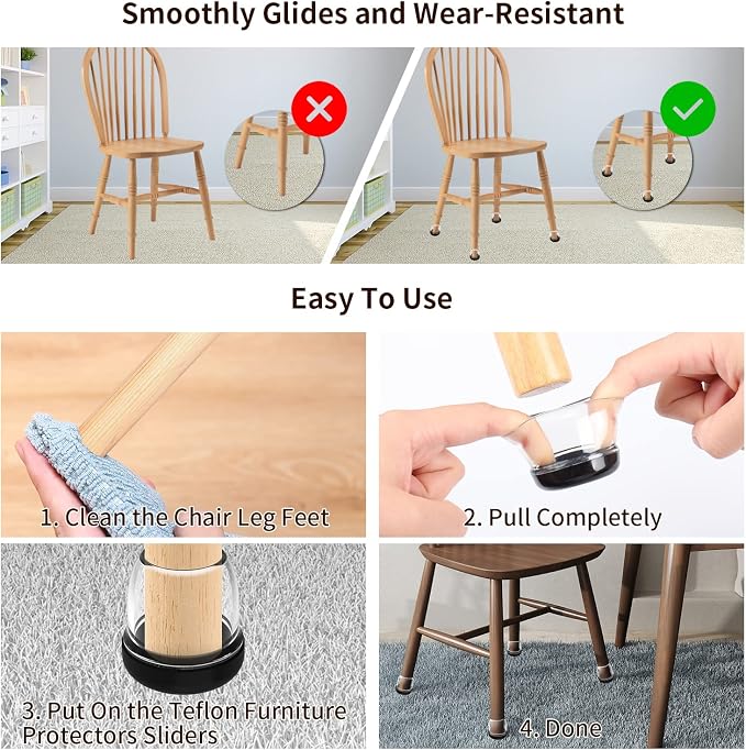 Ezprotekt 24 Pcs Clear Chair Leg Sliders - Image 6