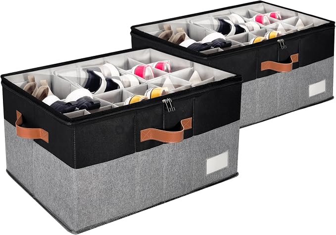 2 Pack Shoe Organizer for Closet, Adjustable Shoe Box Storage Containers by JHHBHV