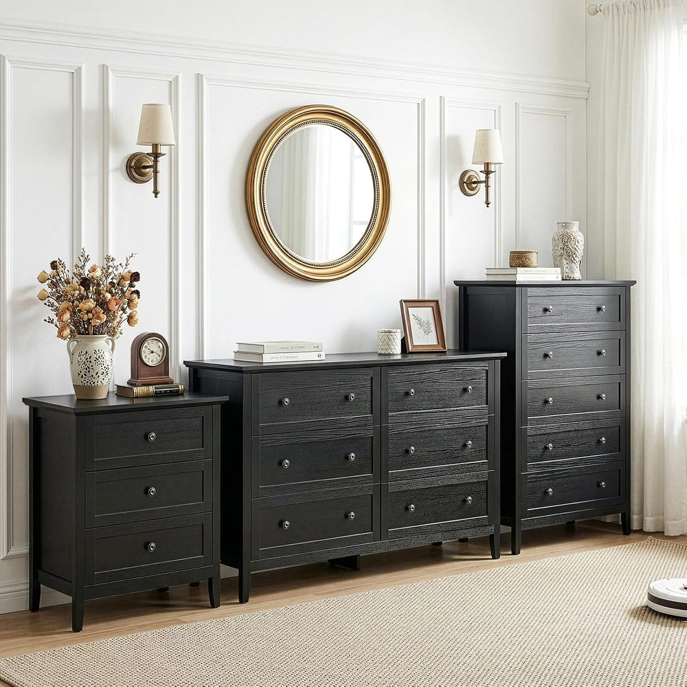 Karl home Black Farmhouse 6 Drawers Tall Dresser, Bedroom Storage Chest