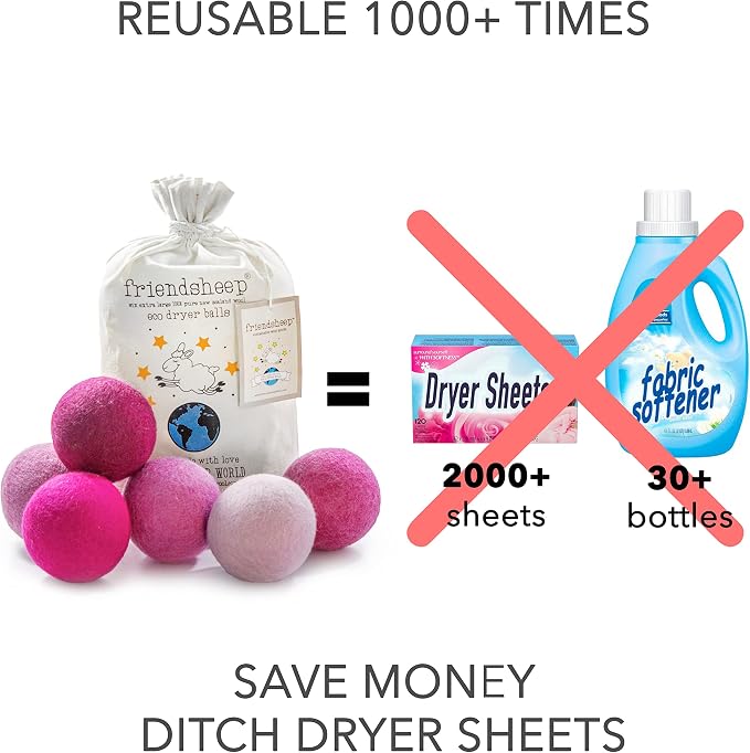 Friendsheep Wool Dryer Balls, Organic Reusable Fabric Softener Alternative - Image 3