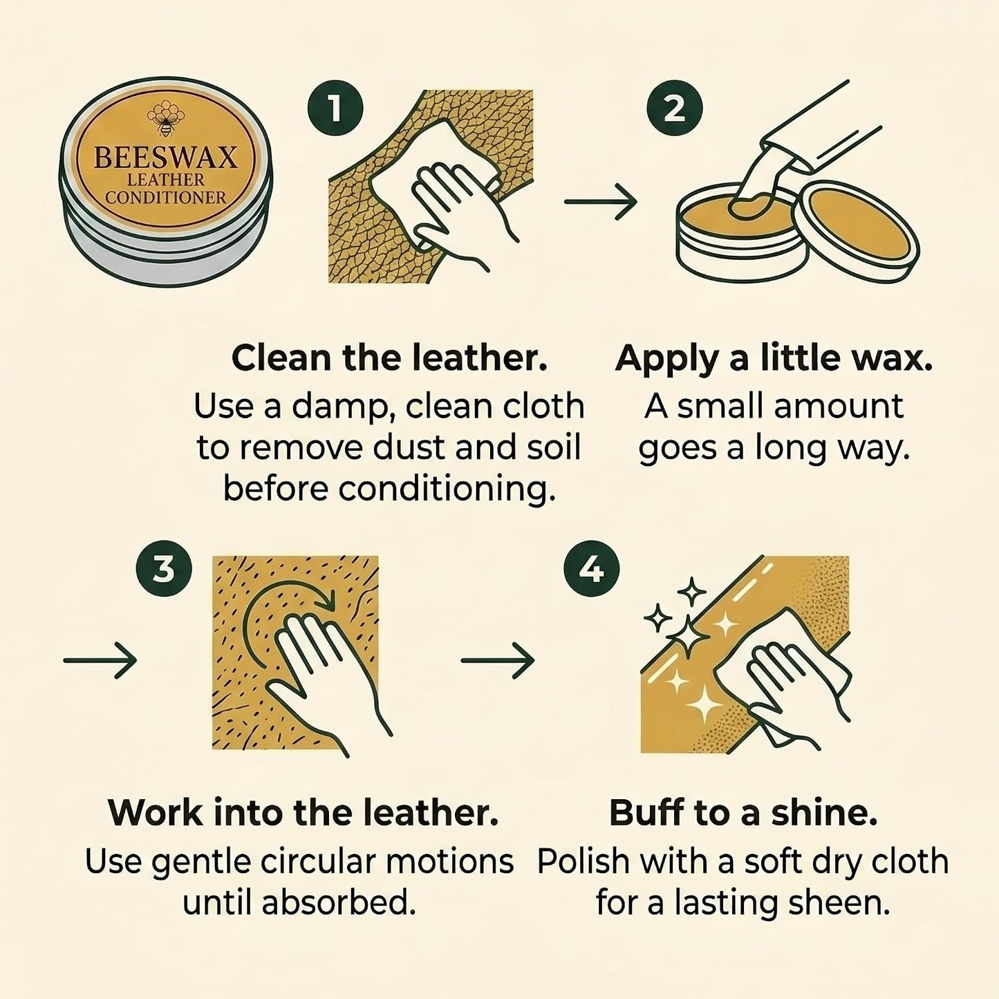 Beeswax Leather Conditioner Restorer & Polish - Hand Poured British Beeswax Balsam CLEANS SEALS and PROTECTS Handcrafted in Wales UK Rich Natural Leather Conditioner and Leather Restorer 3.50 Fl Oz