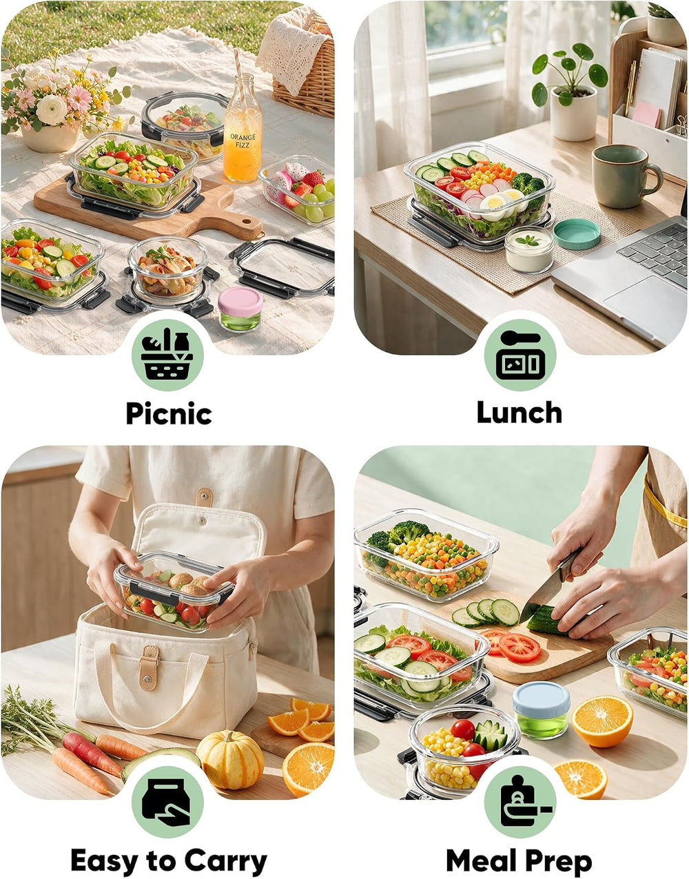 BiuLeon 40 PCS Glass Food Storage Containers with Lids, BPA-Free