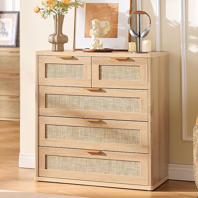 LEYAOYAO Rattan Dresser for Bedroom, 33.5" Tall Chest of Drawers, Modern 5 - Image 9