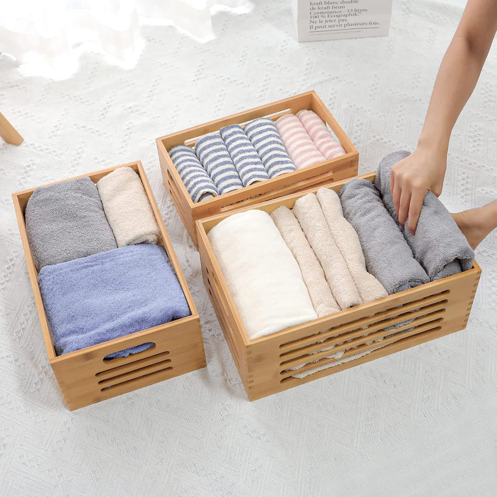 ANMINY Wood Storage Bins Crates, Nesting 3PCS, Mortise-Tenon
