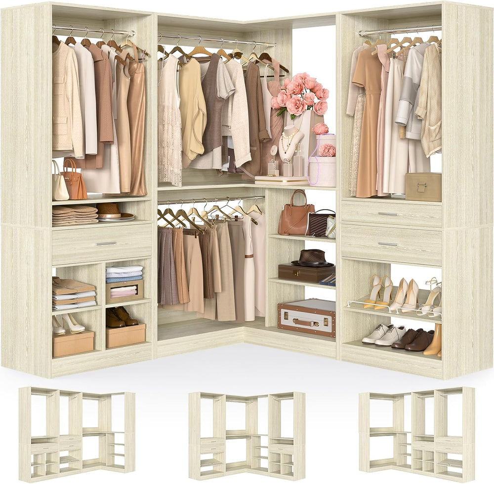 Unikito 86" Corner Closet System, Modular Closets Organizer with 4 Hangi...