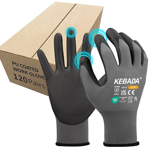 Kebada Safety Work Gloves, 120 Pairs Bulk Pack, Touchscreen, PU Coated by KEBADA
