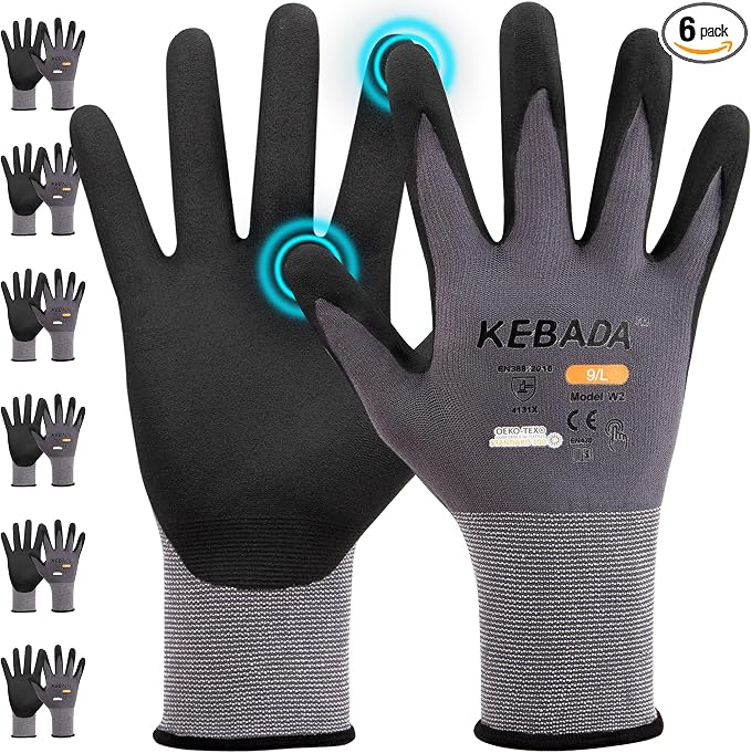 Kebada W2 Work Gloves for Men and Women, Nitrile Coated Working Gloves for by KEBADA