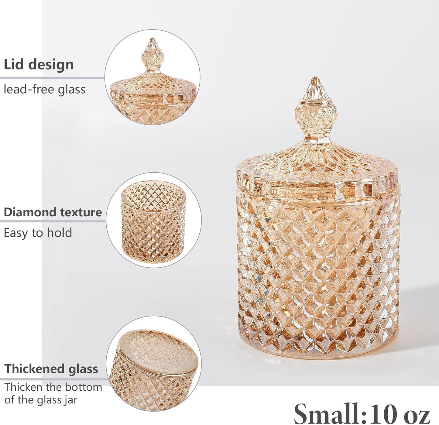 2 Pack Qtip Holder Apothecary Jars with Lid, Thick Glass, Amber | Bathroom Canisters Storage Organizer for Cotton Swabs, Balls, Pads, Floss Picks, Candy, Jewelry, Bathroom Decor