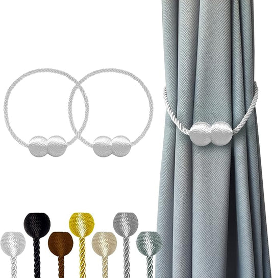 Hion Magnetic Curtain Tiebacks White 2pcs, Curtain Tiebacks Buckles Holdbacks by Hion