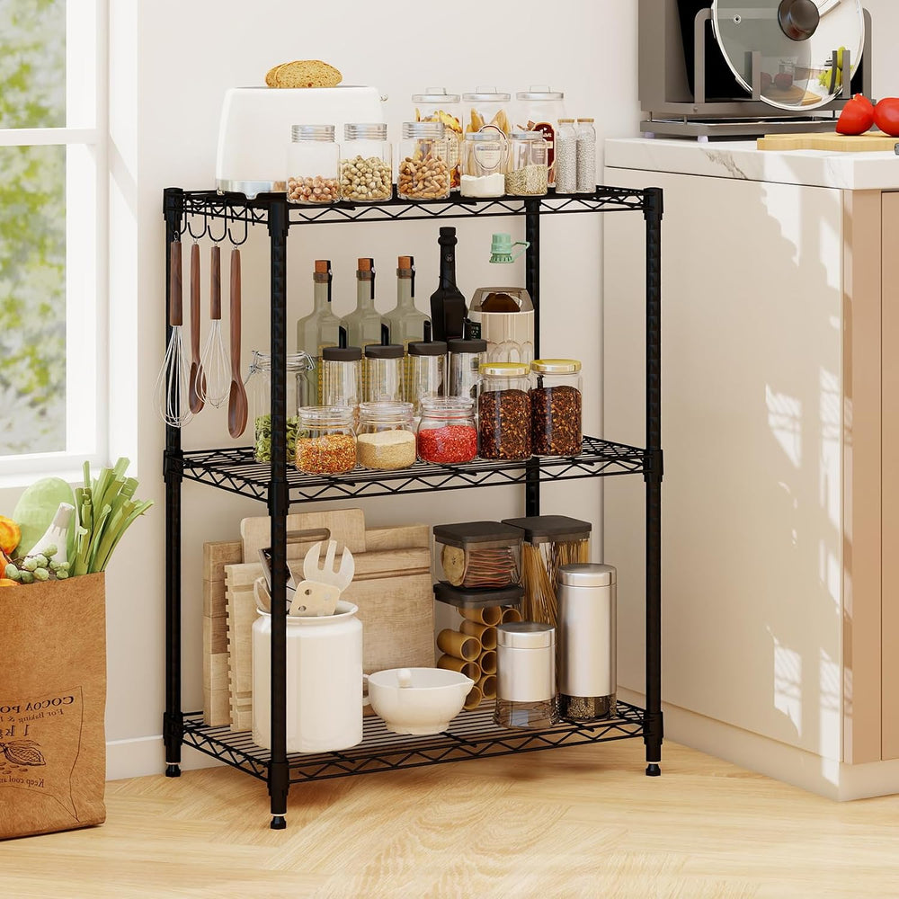 GOFLAME 3-Tier Metal Storage Shelving Unit, Heavy-Duty Adjustable Utility She...