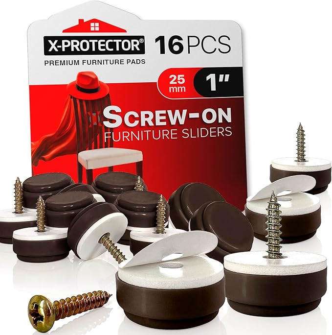 Chair Glides X-PROTECTOR – 16 PCS 1" Furniture Glides – Screw-On Chair Sliders by X-Protector