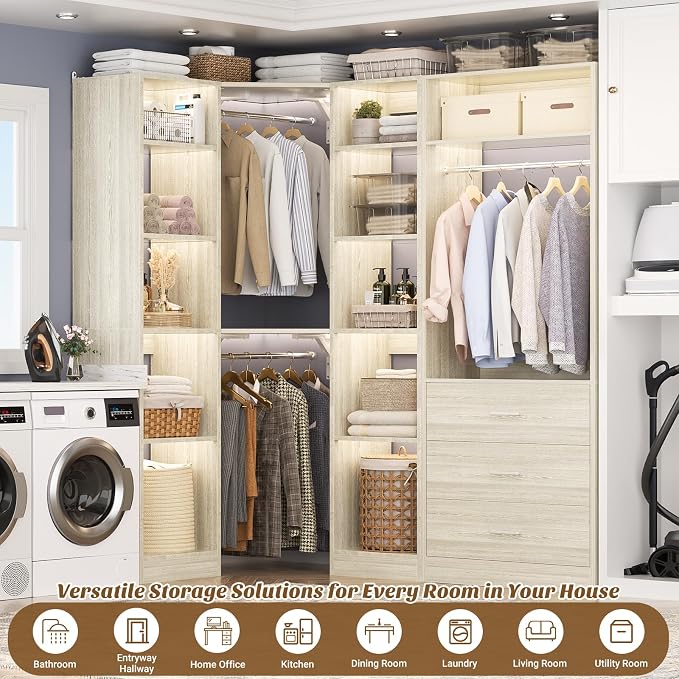 Corner Closet System with 3 Drawers, Corner Closet Organizer System with 13 - Image 5