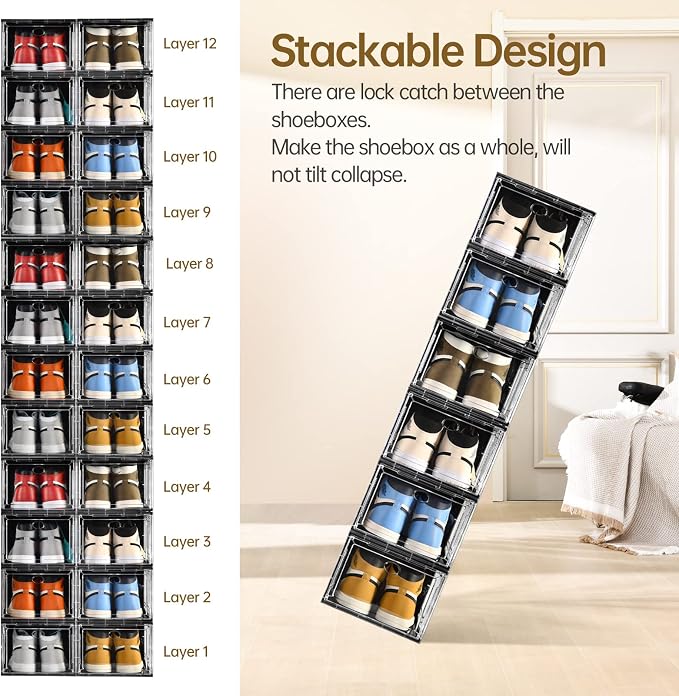 10 Pack Shoe Boxes Stackable, Upgraded Sturdy Storage Boxes - Image 5