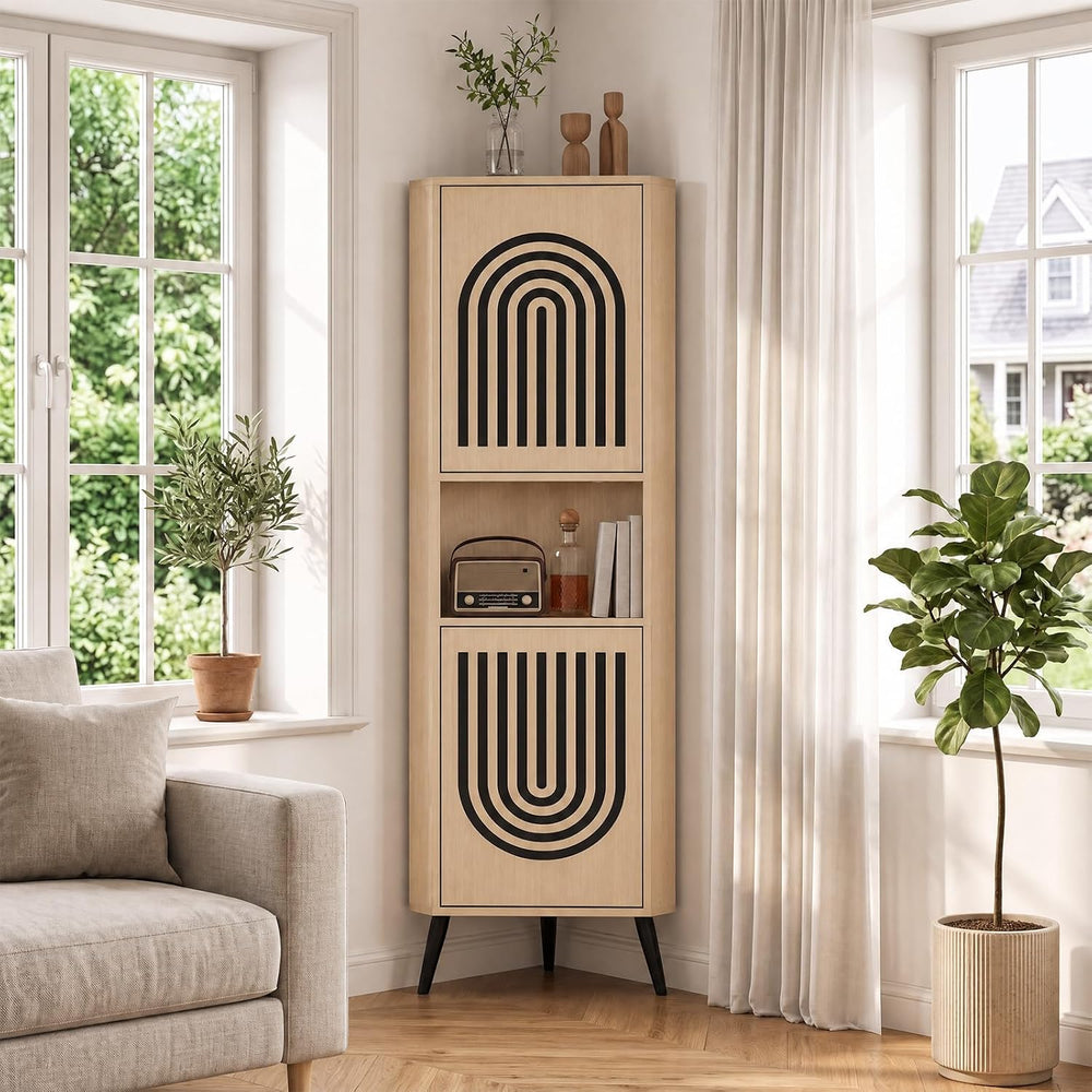 Tall Corner Cabinet, 65'' Corner Storage Cabinet with 2 Hollow Door