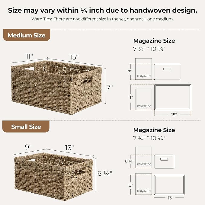 StorageWorks Wicker Storage Baskets, Large and Small Baskets, Handwoven - Image 3