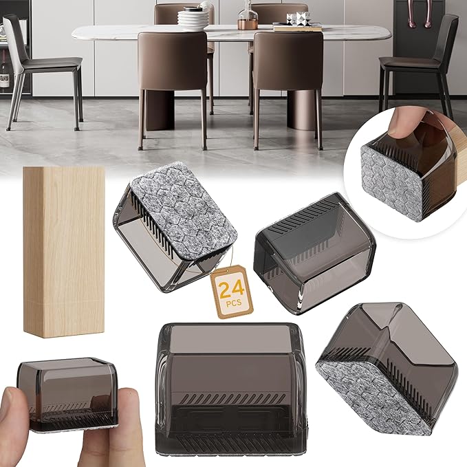 24PCS Rectangular Chair Leg Floor Protectors, Furniture Sliders, Non-Slip Felt by Indemo
