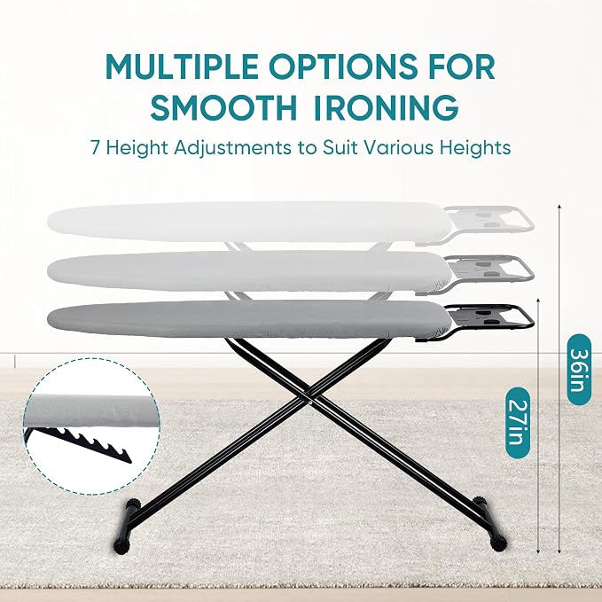 Ironing Board 13" X 43" W/Height Adjustable, Safety Iron Rest, Extra Heavy Cover - Image 6