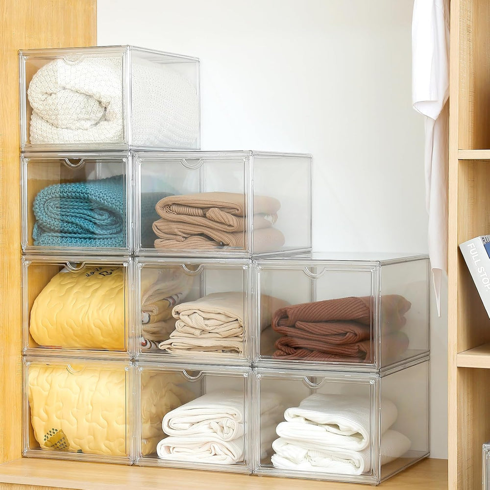 Clear Shoe Storage Boxes Stackable, Display Case With Magnetic Door, 4 Pack A...