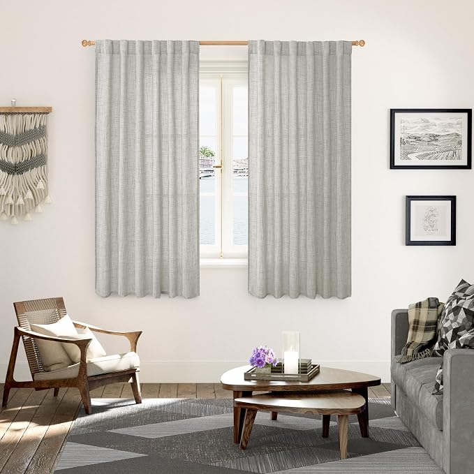 YoungsTex Light Grey Linen Curtains 63 Inches Length 2 Panels - Image 2
