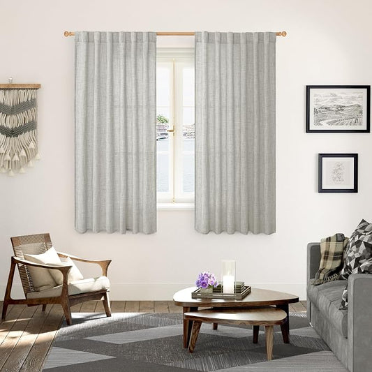 YoungsTex Light Grey Linen Curtains 63 Inches Length 2 Panels - Image 2