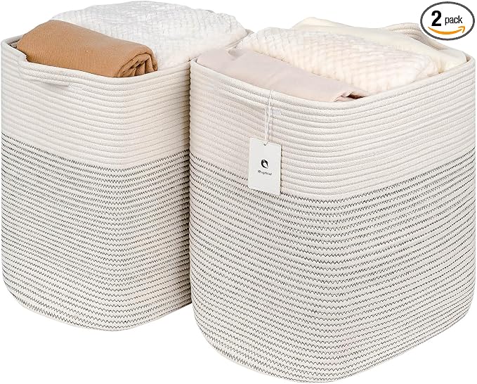 Storage Baskets for Clothes Fabric Cotton Rope Storage Basket bins by Laughbird