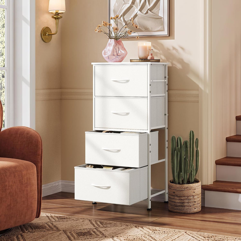 WLIVE Small Dresser Nightstand for Bedroom, 4 Drawers, White