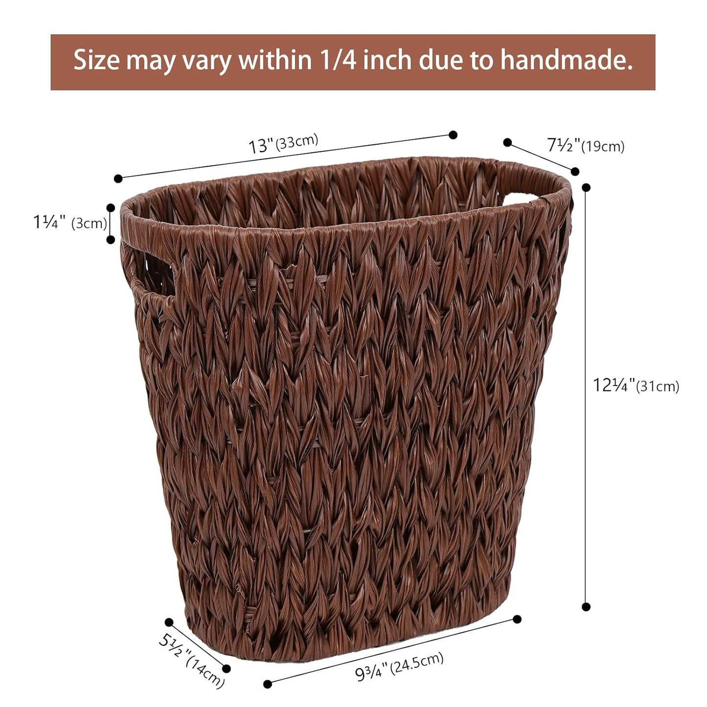 Wicker Trash Can,Waterproof Bathroom Waste Basket,Plastic Wicker Woven Waste Basket with Built-in Handles, 19 Liters/5 Gallons,Decorative Boho Rubbish Bin for Bedroom, Office, Kitchen, Laundry (brown)