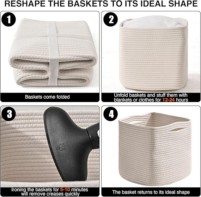 11 Inch Cube Storage Bins, Organizer Bins, Woven Cotton Rope Baskets - Image 7