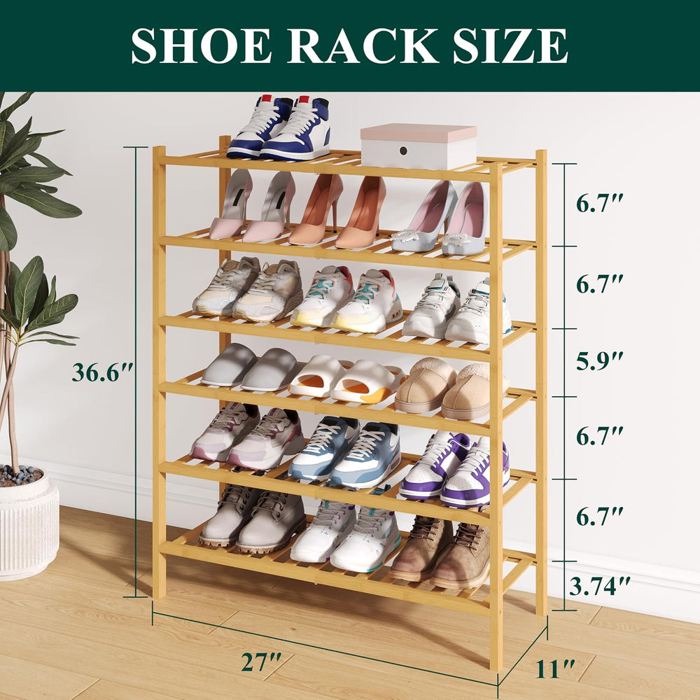 Smiry Bamboo Shoe Rack for Closet, 6 Tier - 26.77" Wide, Natural