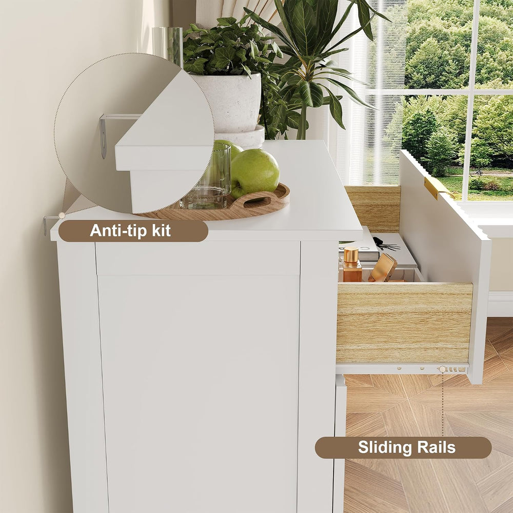 Wooden 4 Drawer Dresser for Bedroom, 36.6 in Tall Fluted Dresser with Metal H...