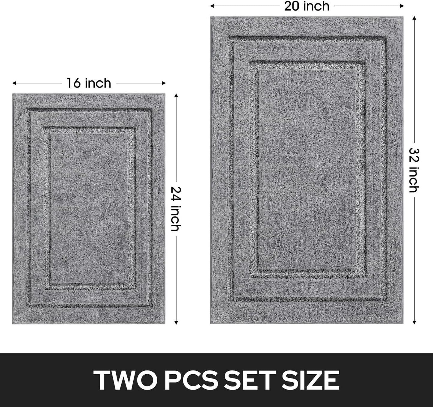 HOMEIDEAS Bathroom Rugs Sets 2 Piece, Super Soft and Absorbent Non Slip Microfiber Machine Washable Bath Mat Set (20" x 32" + 16" x 24", Grey)