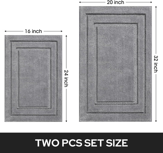 HOMEIDEAS Bathroom Rugs Sets 2 Piece, Super Soft and Absorbent Non Slip Microfiber Machine Washable Bath Mat Set (20" x 32" + 16" x 24", Grey)