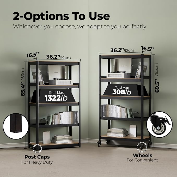 HOMEDANT House 5-Tier Metal Rolling Cart Shelf Rack Casters Heavy Duty - Image 2